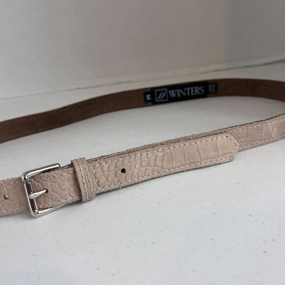 JJ Winters Women\'s Abby Croco Skinny Belt Stone Hornback Leather Size M main image 4